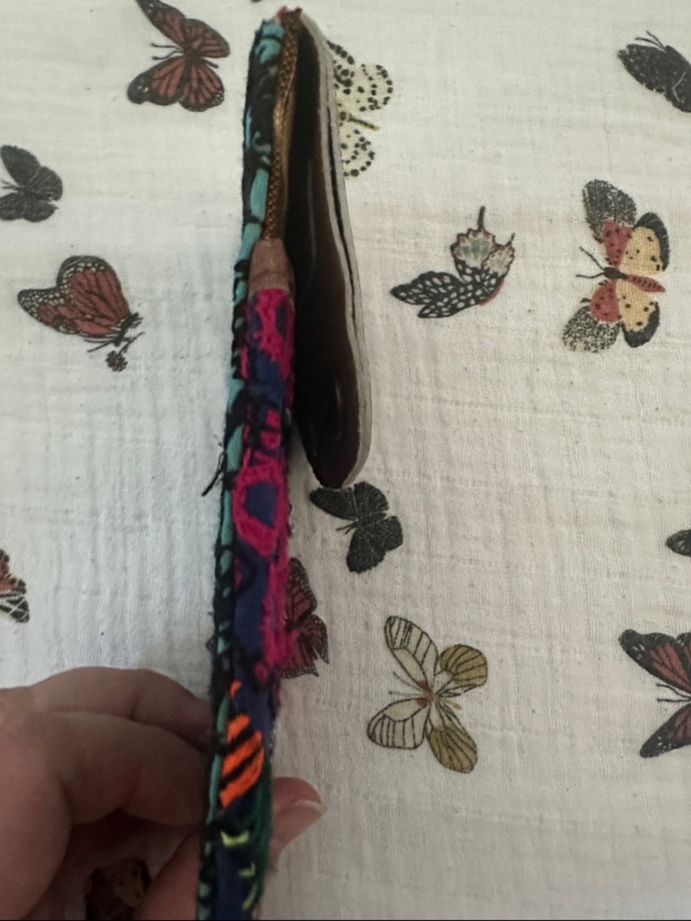 Free People Multicolor Embroidered Card Holder with Brown Leather Flap - Picture 6 of 6